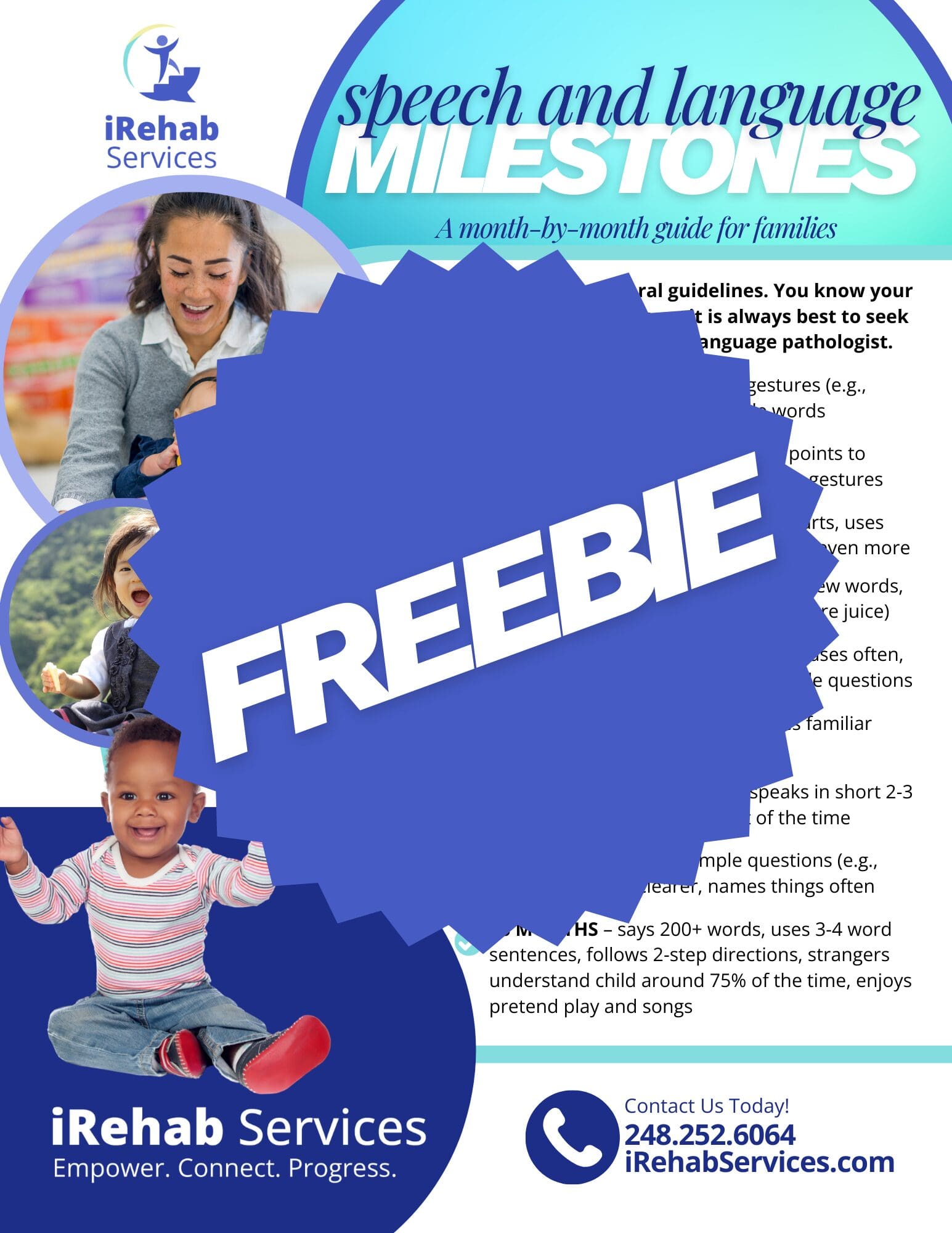 Milestones handout with a "freebie" sticker on the front